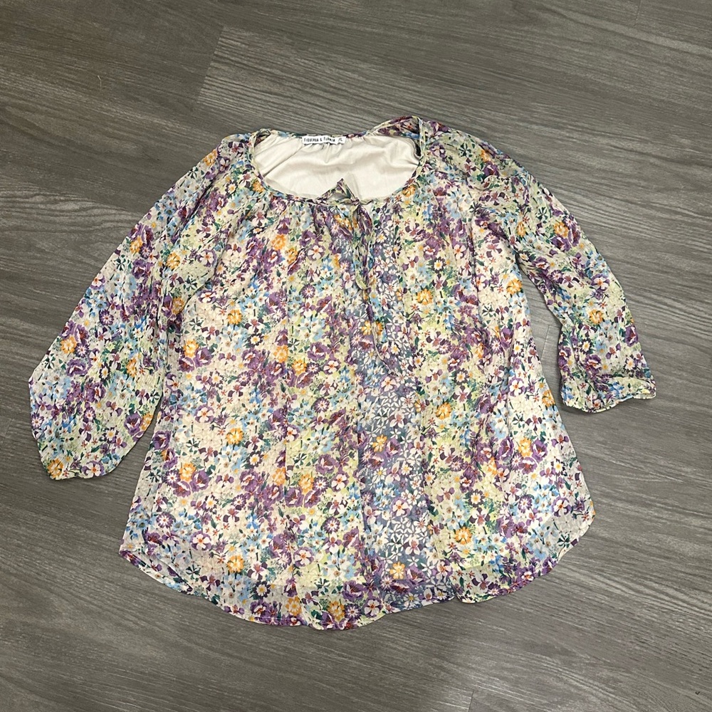 Figueroa Flower Colorful Blouse 3/4 Sleeve Size PL